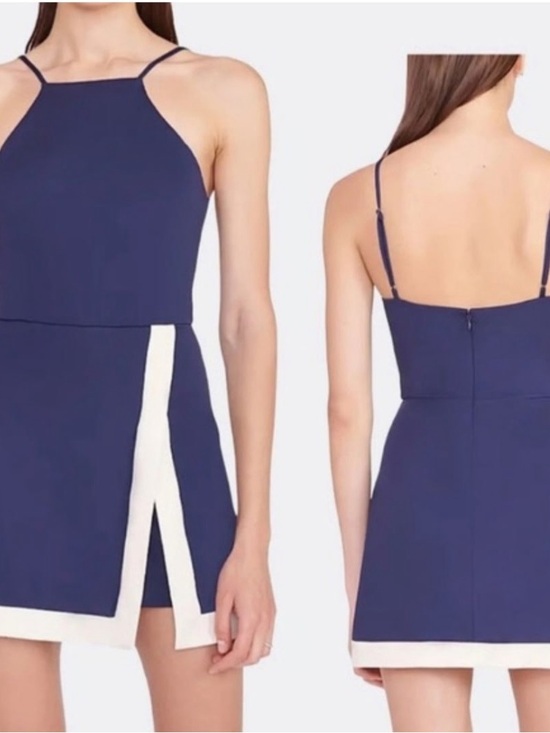 STAUD Dresses & Skirts - STAUD Navy Blue Mini Dress with White Contrast Trim
